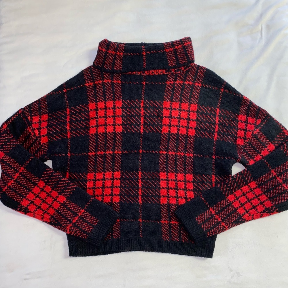 No Boundaries Soft & Cozy Plaid Turtleneck Sweater